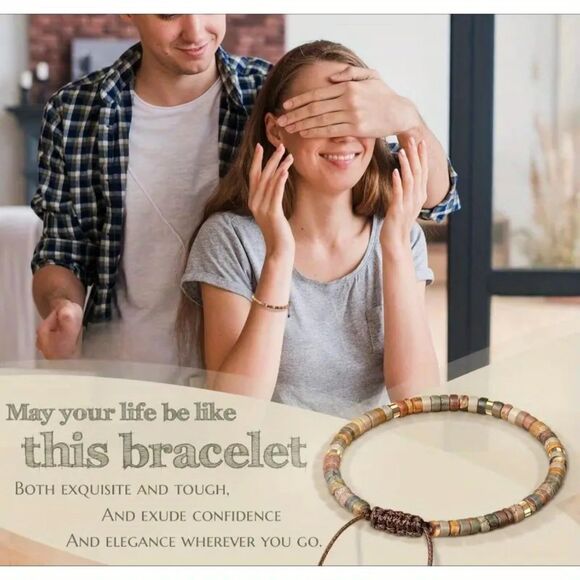 Natural Jasper Stone Bracelet & Gift Card Set Adjstble Meaningful Handmade Boho - Picture 3 of 7